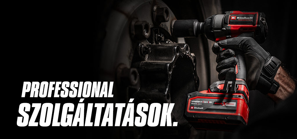 Közeli kép egy autó kerekén használt piros akkus ütvecsavarkulcsról, „Professional szolgáltatások" szöveggel.